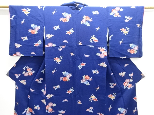  縮緬地花鳥模様小紋着物